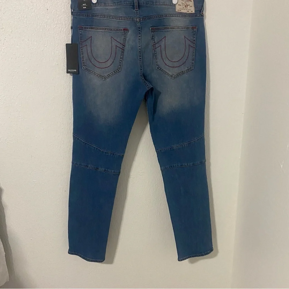 True Religion Rocco Moto Relaxed Skinny Jeans Med Sunkiss Wash W36 x L32 NWT
